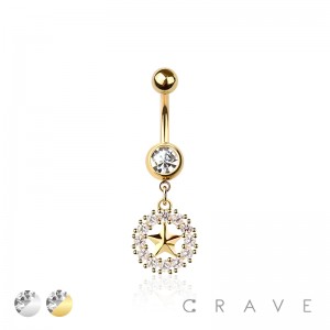 316L SURGICAL STEEL MULTI CZ STAR DANGLE ROUND CZ BELLY BUTTON NAVEL RING 